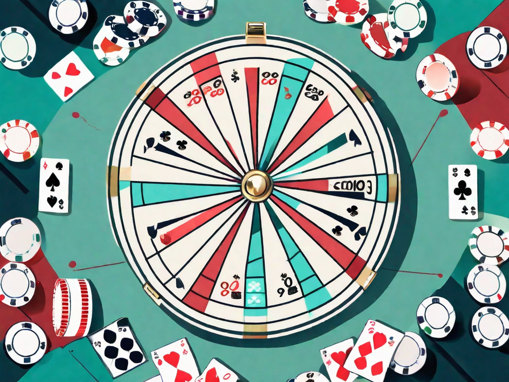 A monte carlo casino table with poker chips and cards being shuffled