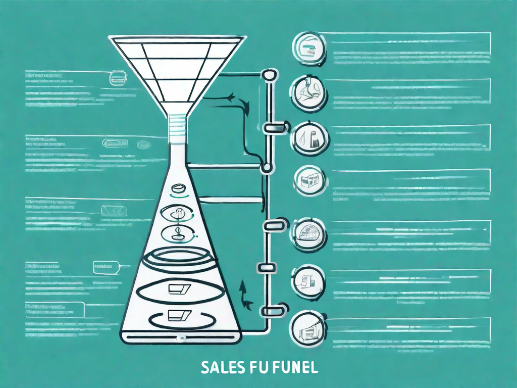 A sales funnel with various stages being analyzed and improved using tools and symbols representing fmea methodology