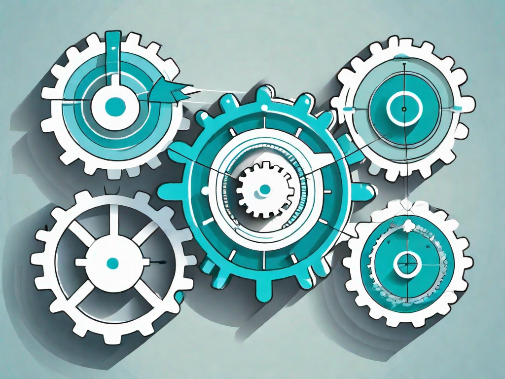 Four interconnected gears labeled with the swot elements (strengths