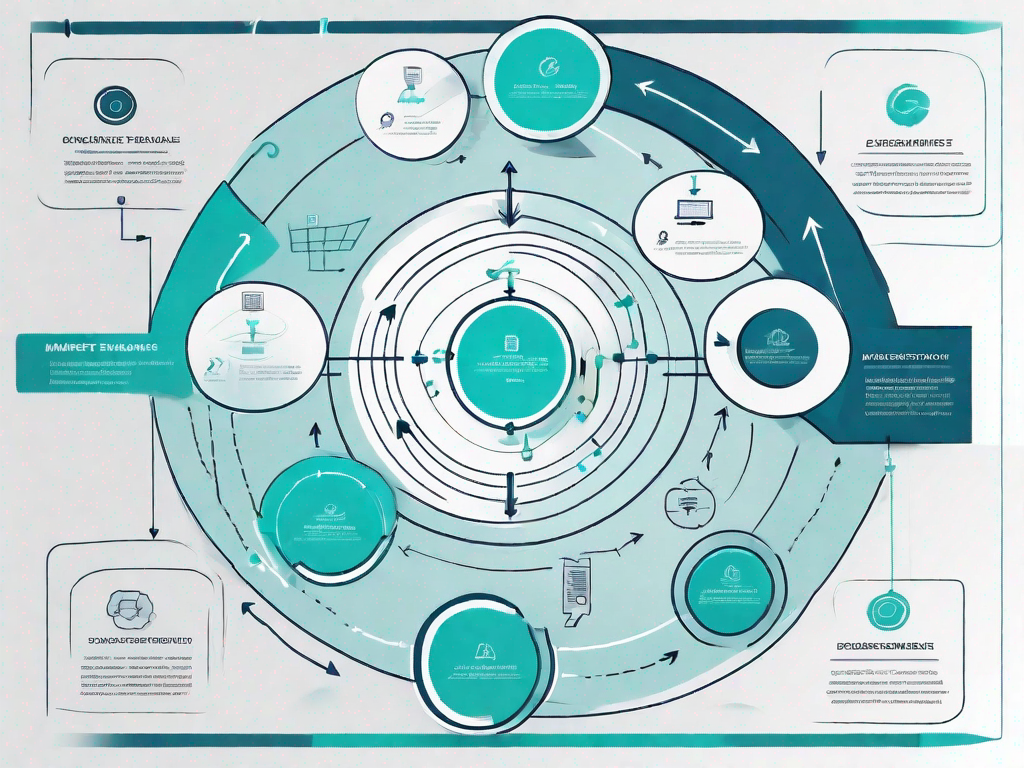 A data flow diagram with various symbolic elements like rectangles