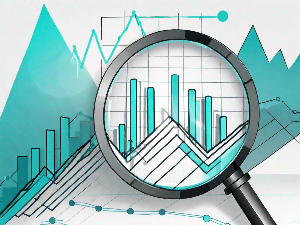 A magnifying glass over a graph with rising bars