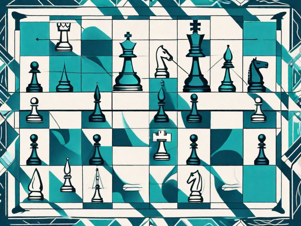 A chessboard with various pieces strategically placed