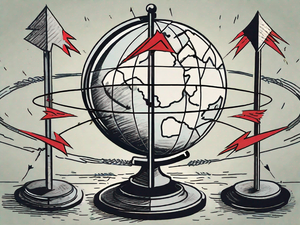 Five different forces symbolized as arrows penetrating a market represented by a globe