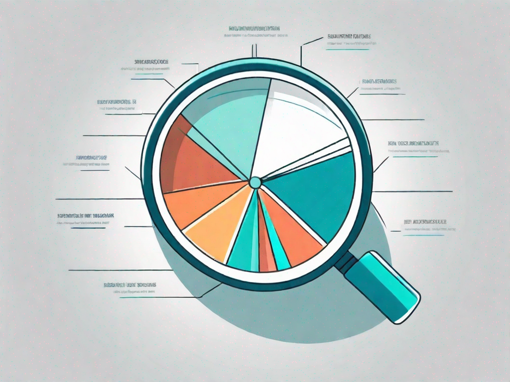 A magnifying glass focusing on a pie chart