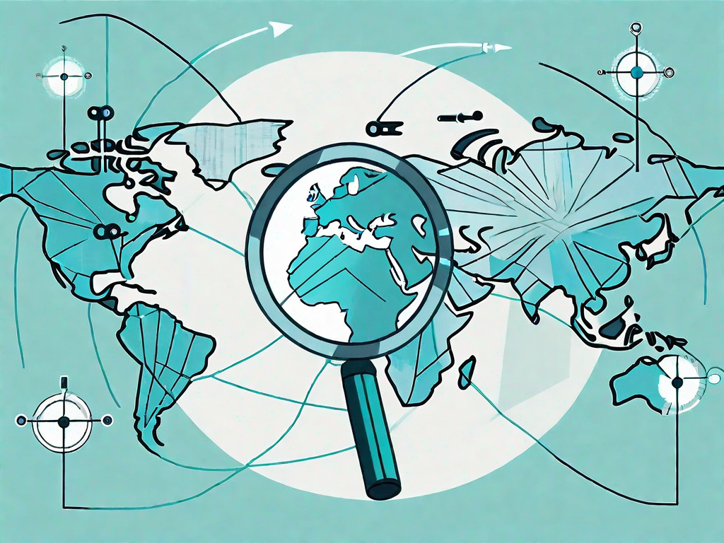 A magnifying glass hovering over a global map