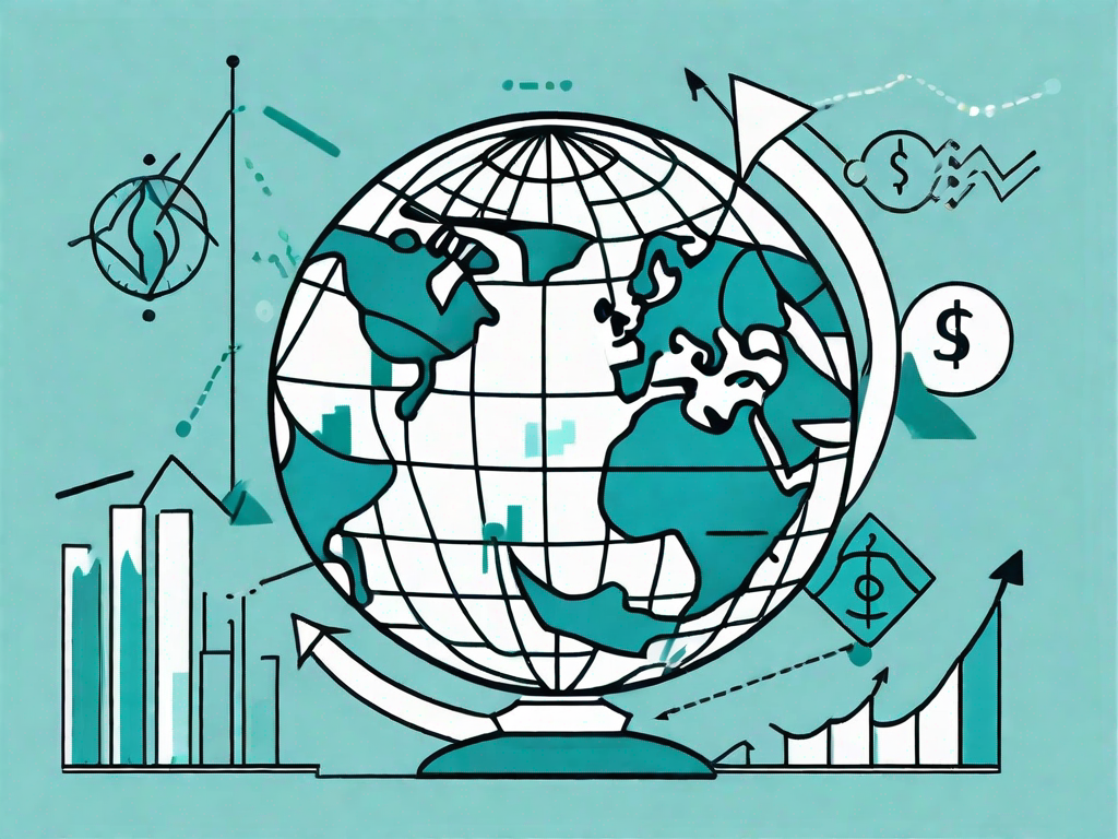 A globe with various financial symbols