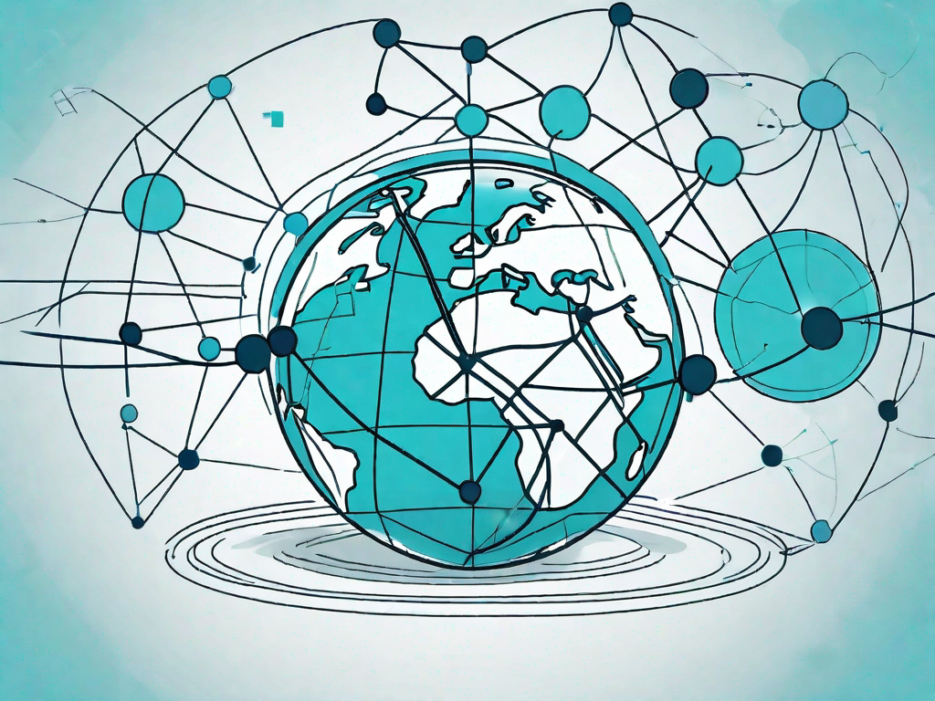 A globe with various interconnected paths and nodes