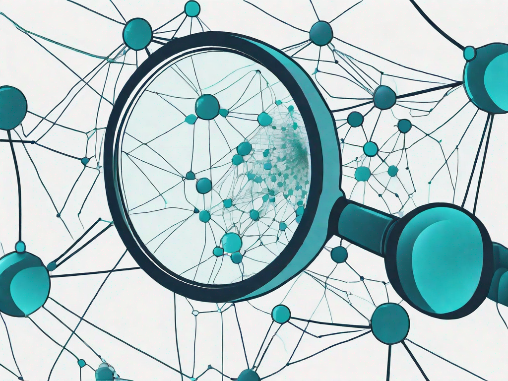 A magnifying glass focusing on a complex network of interconnected lines and nodes