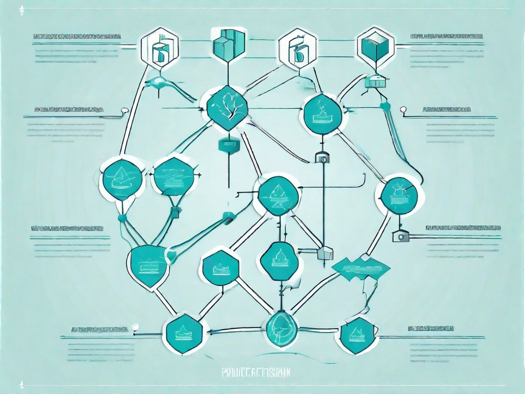 A data flow diagram with multiple branching paths leading to various unique product icons