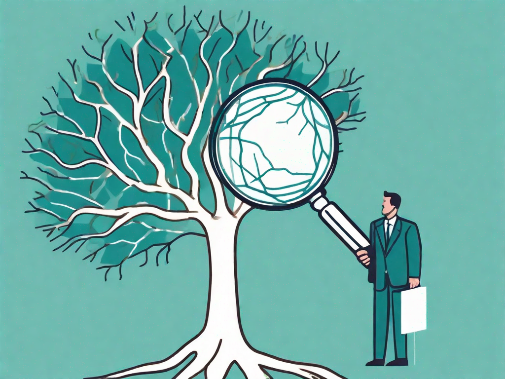 A magnifying glass examining a symbolic representation of account-based marketing (like a pie chart or a bar graph)