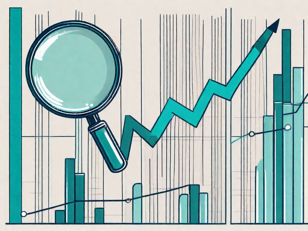 A magnifying glass hovering over a bar chart