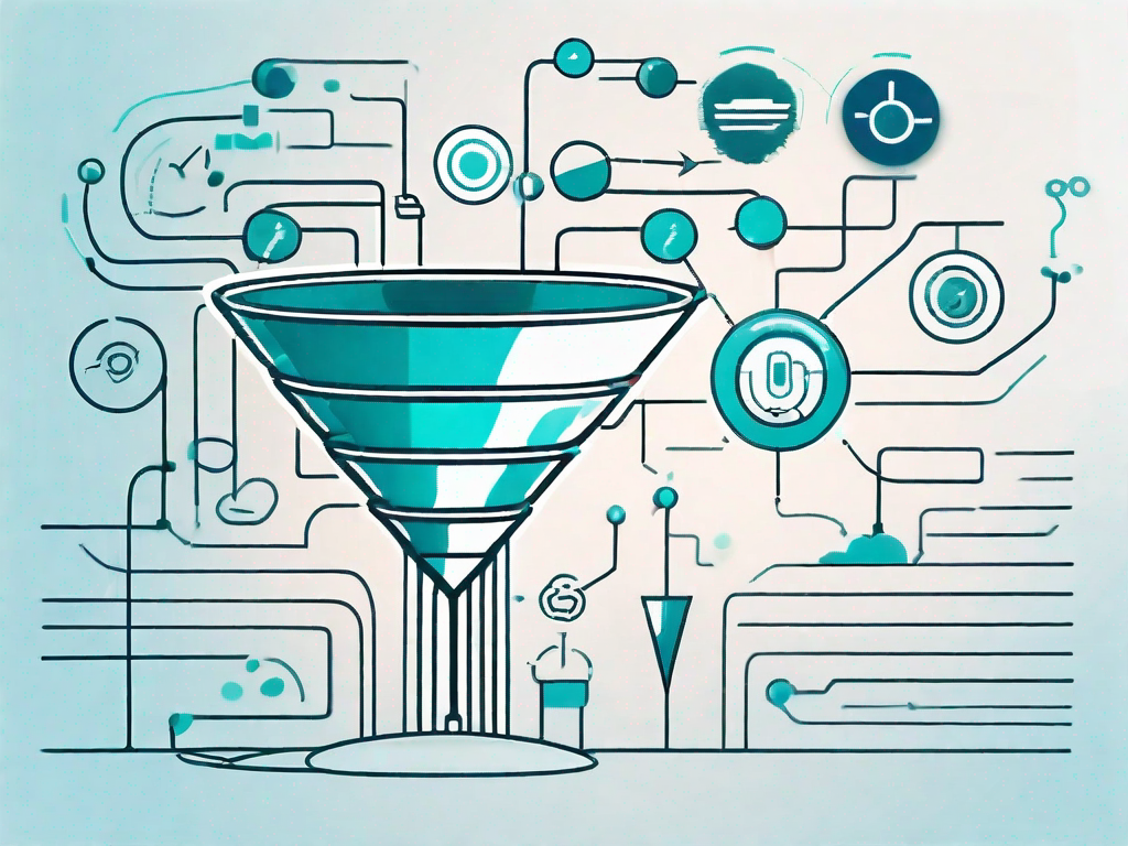 A digital marketing funnel connected to various abstract symbols representing different use case models