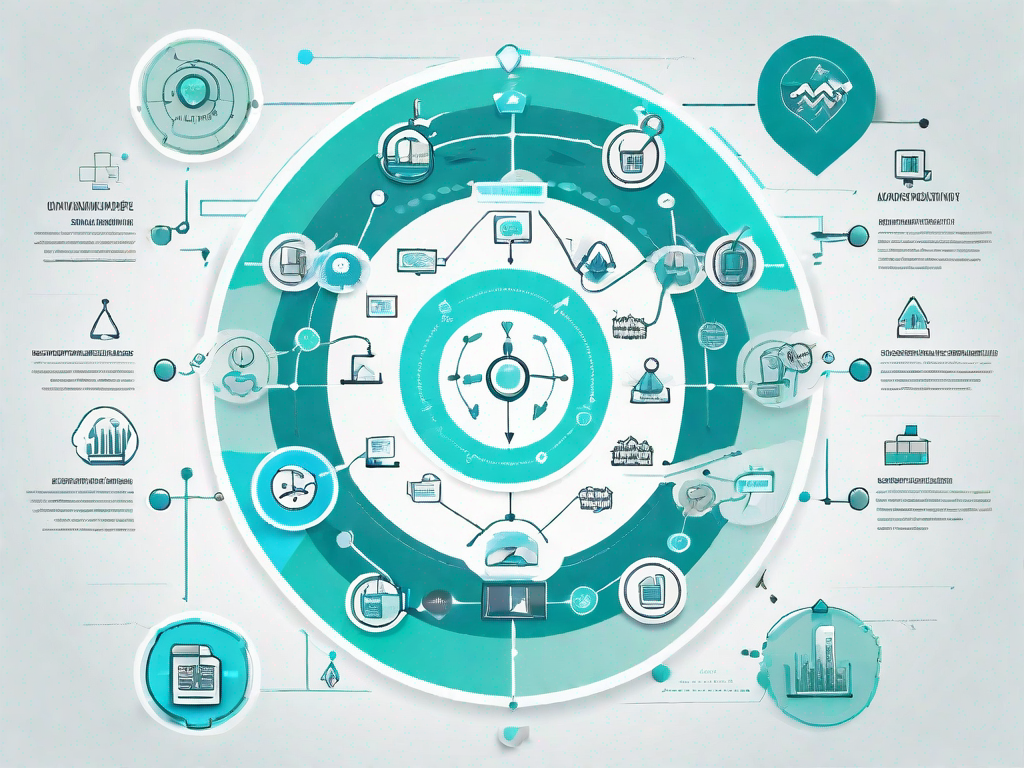 A flowchart or map with various icons symbolizing marketing strategies and value streams