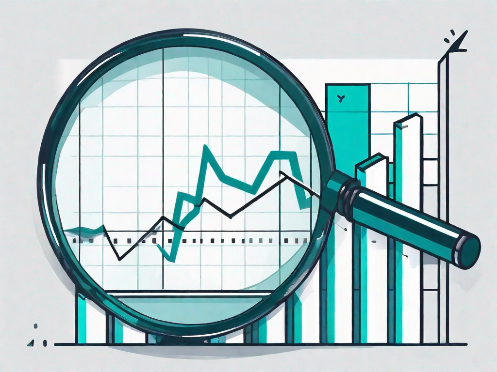 A magnifying glass hovering over a graph showing crm performance metrics