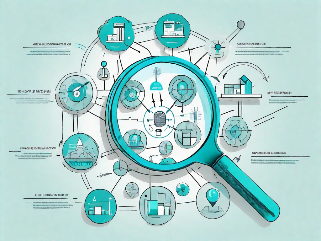 A magnifying glass highlighting a critical path on a complex flowchart