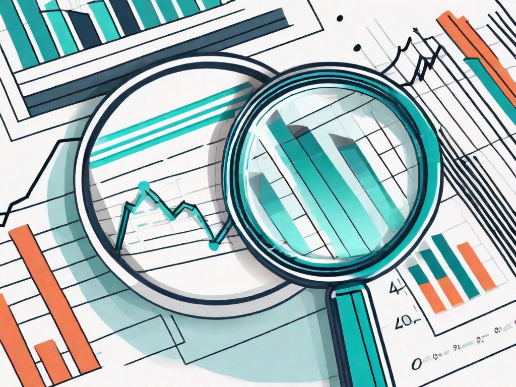 A magnifying glass hovering over a paper filled with check marks and bar graphs