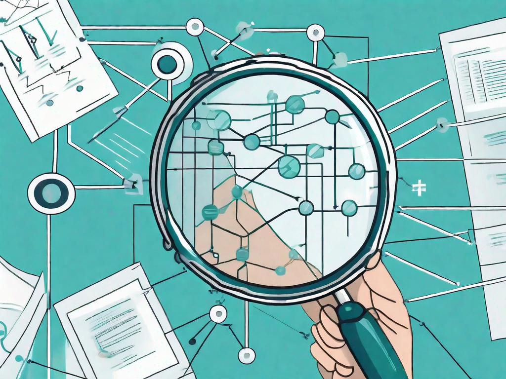 A magnifying glass focusing on a flowchart