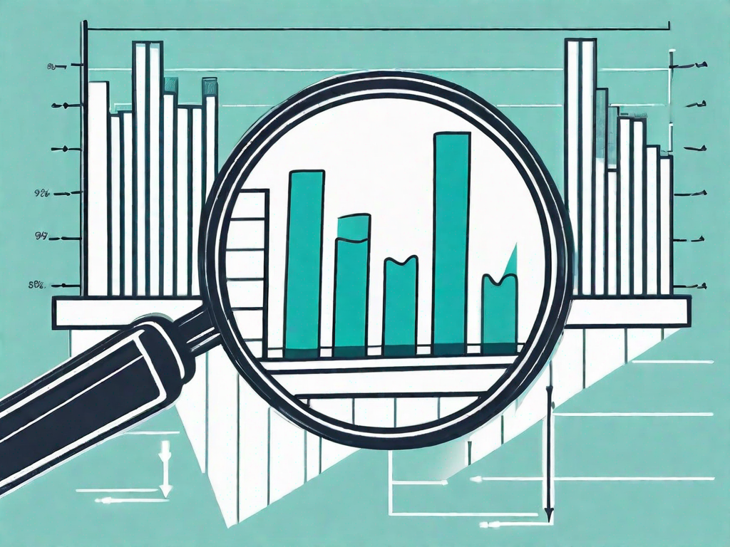 A magnifying glass focusing on a survey form and a bar graph