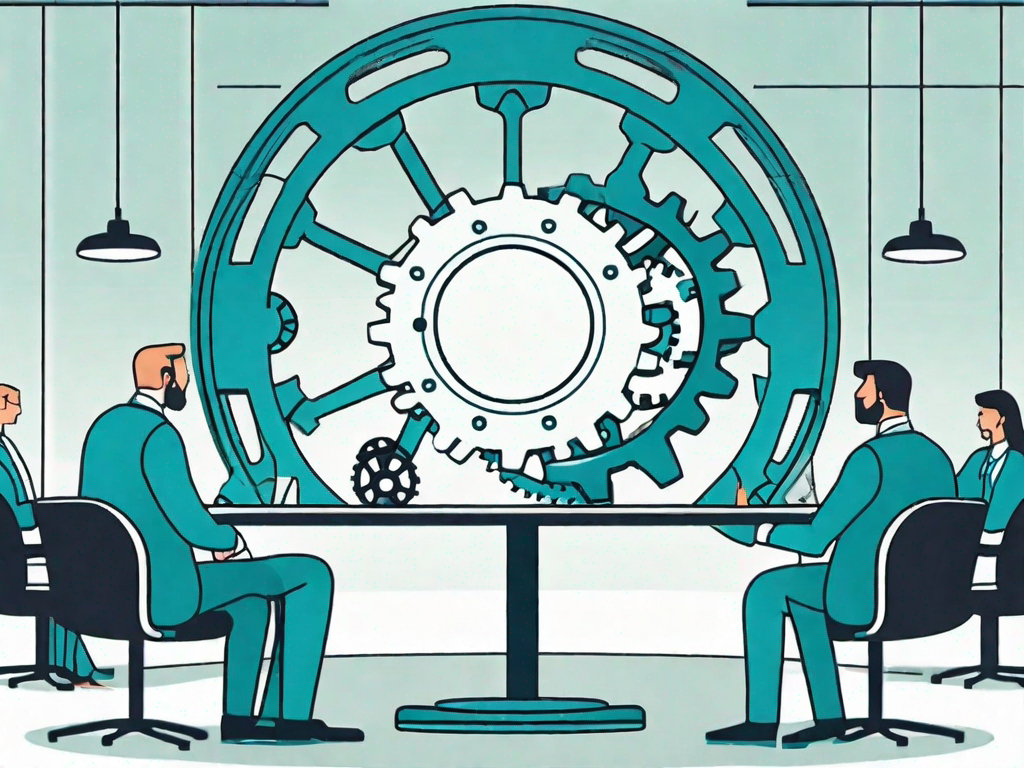 A magnifying glass focusing on a gear mechanism