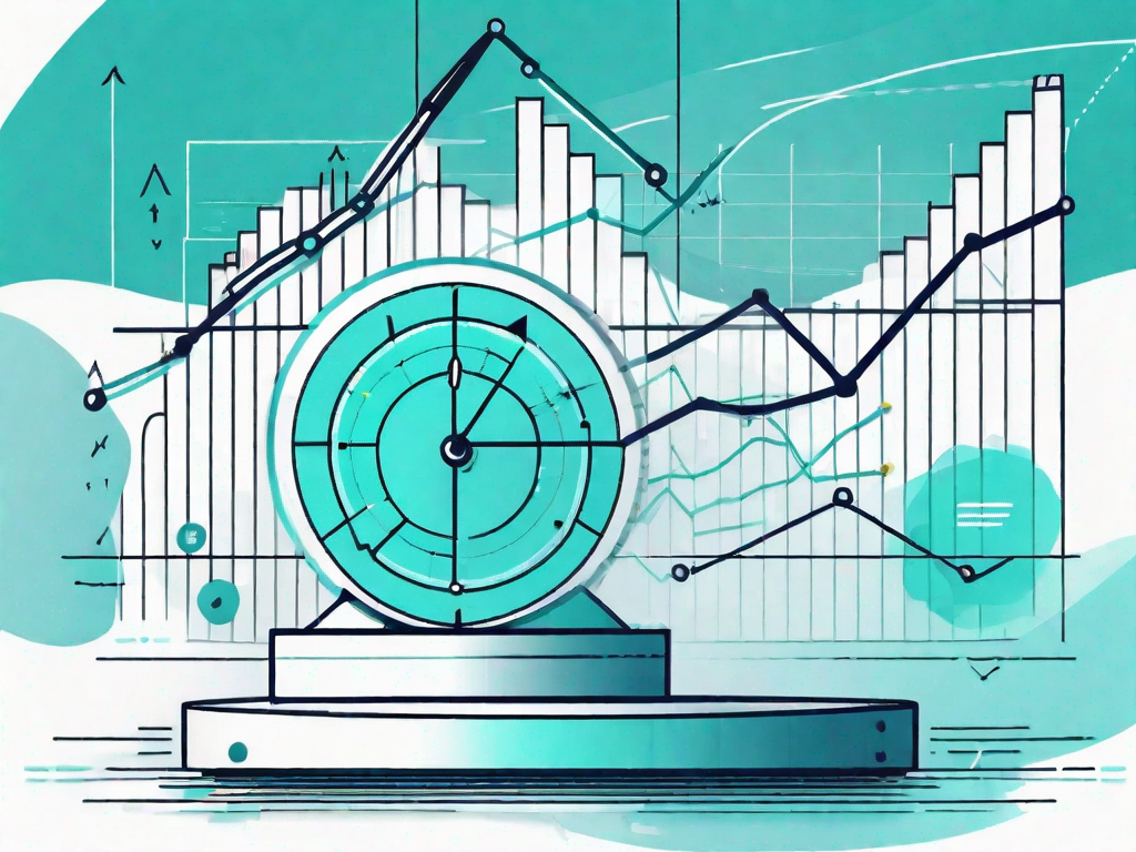 A product on a launch pad with graphs and statistical data floating around it