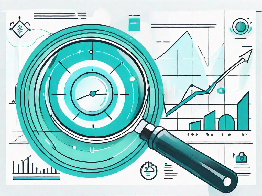 A sales chart with upward arrows and different product icons