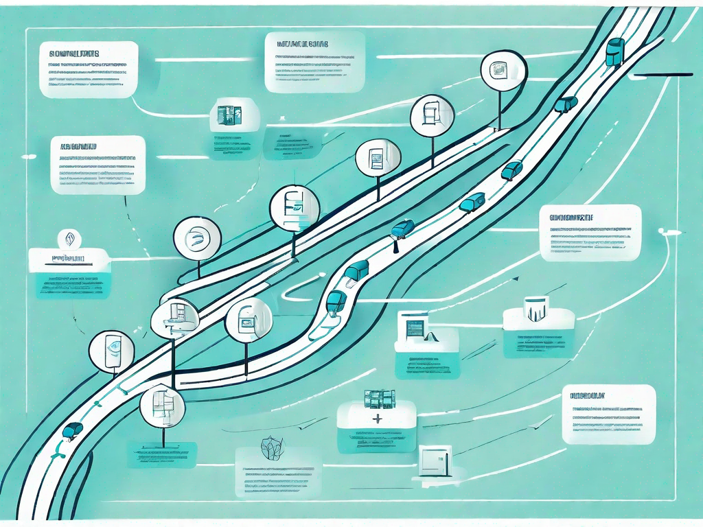 A roadmap intertwining with various product icons