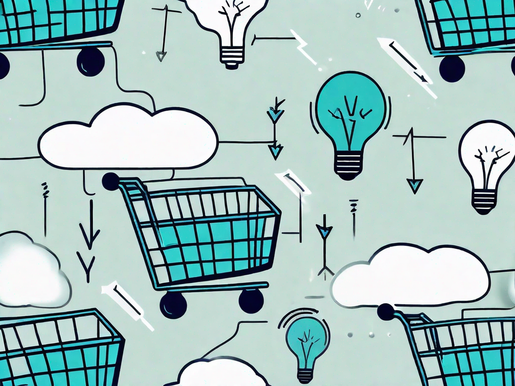 A storm cloud with symbolic items like a shopping cart