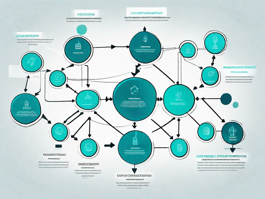 A flowchart with various interconnected nodes