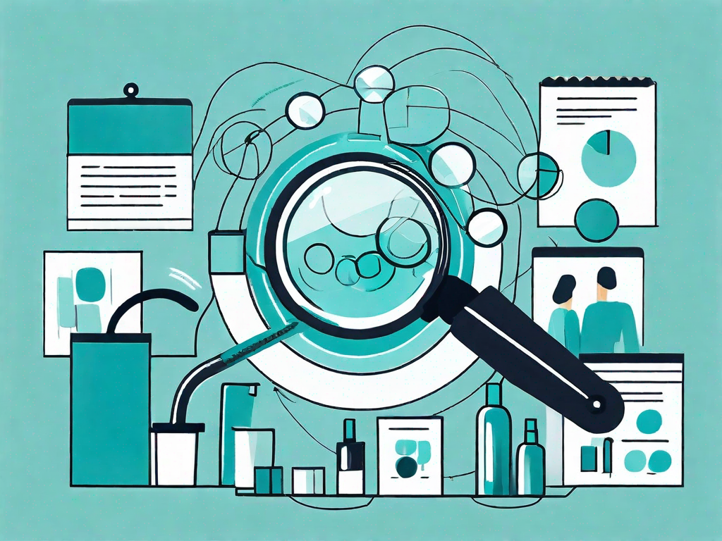 A magnifying glass focusing on a group of interconnected products