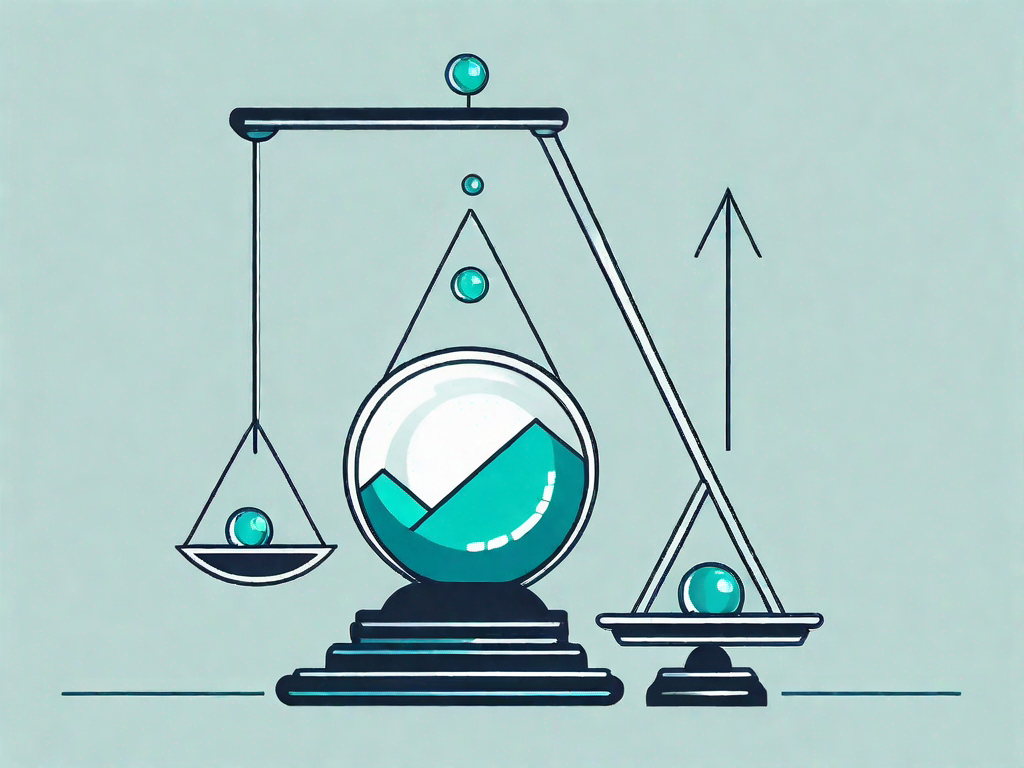 A digital scale balancing a symbol of money on one side and a crystal ball (representing predictive analytics) on the other