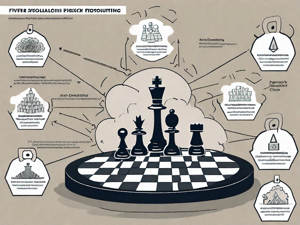 Five symbolic forces such as a shield (representing bargaining power of suppliers)