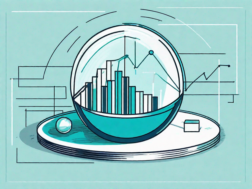 A crystal ball containing various bar and pie charts