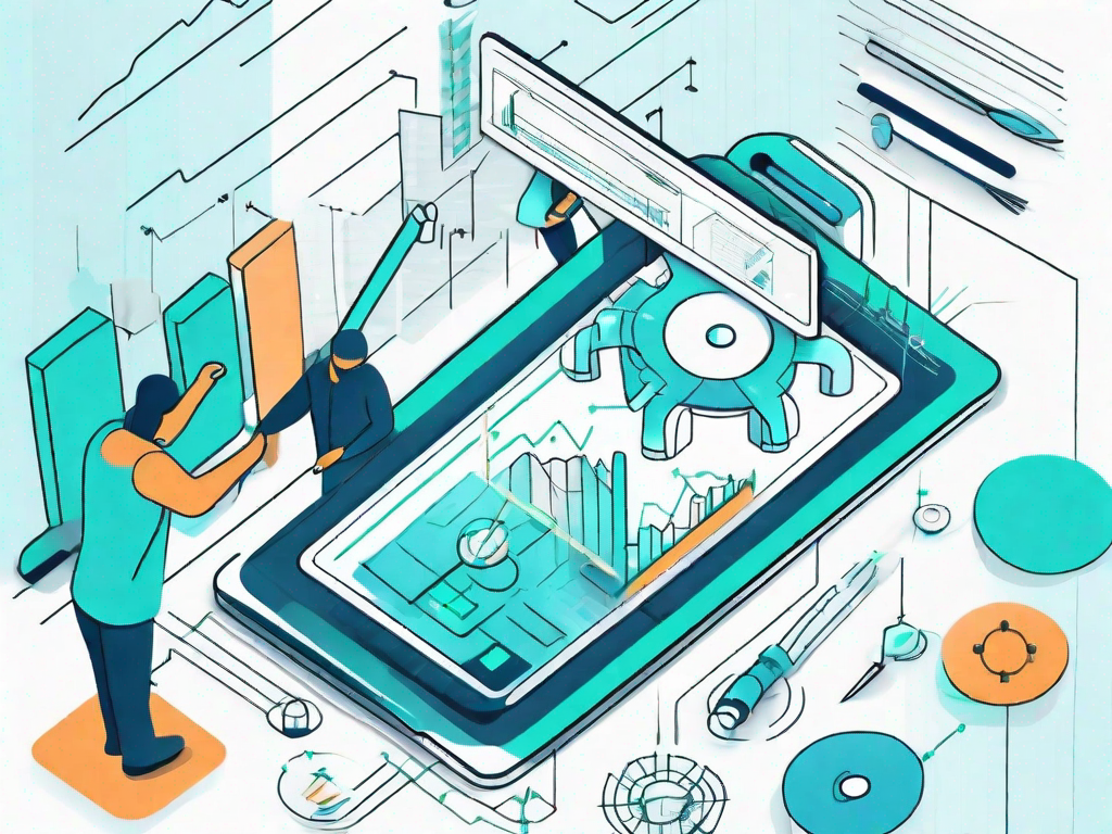 A digital interface of a landing page being adjusted with various tools symbolizing scenario planning and optimization