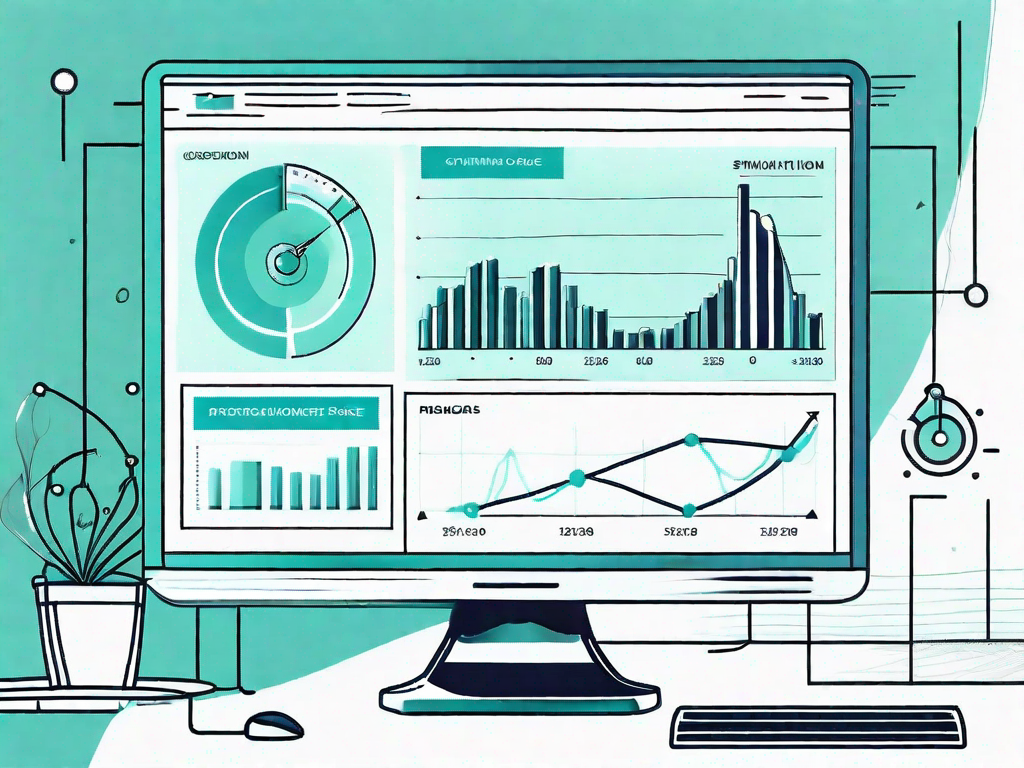 A computer screen displaying a landing page on one side and a complex monte carlo simulation chart on the other side