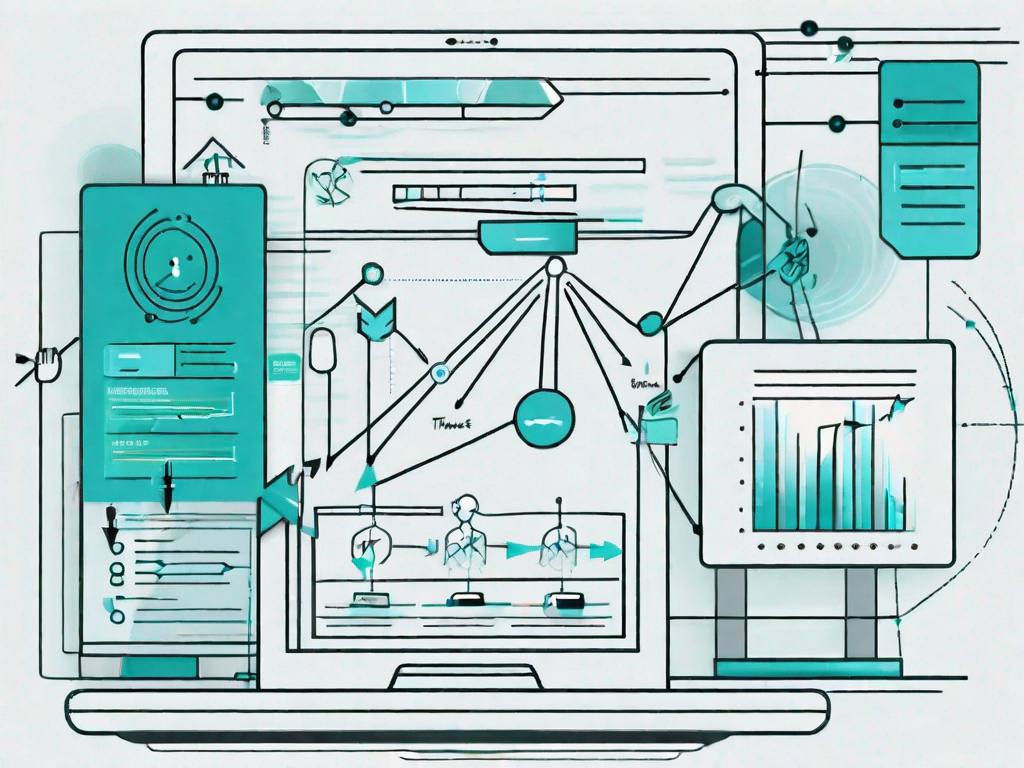 A landing page on a computer screen being influenced by five different forces symbolized by arrows