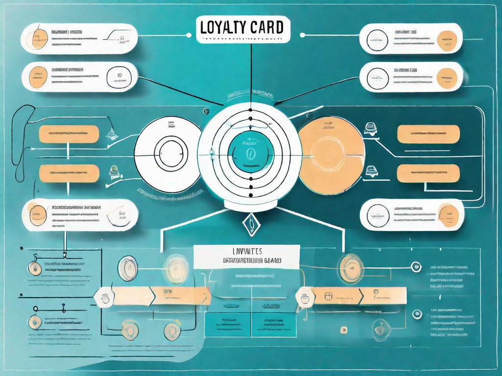 A data flow diagram connected to an abstract representation of a loyalty card