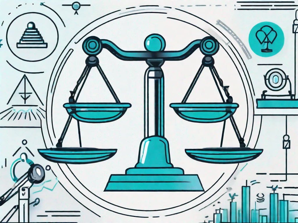 A magnifying glass hovering over a balanced scale with symbols representing strengths