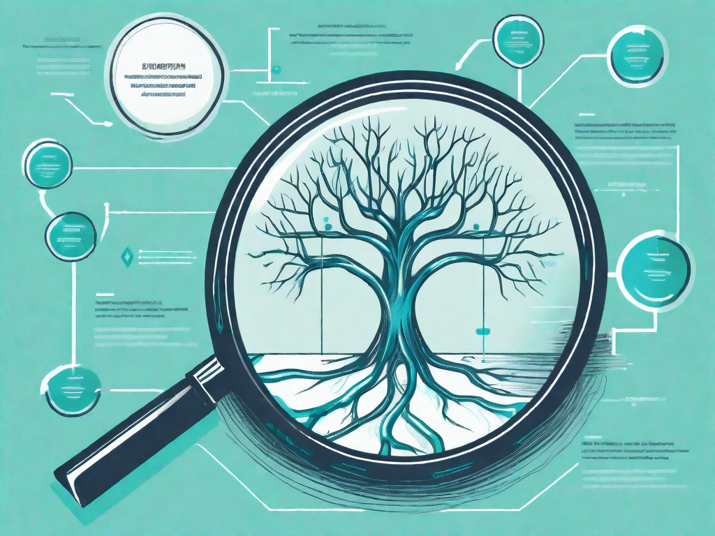 A magnifying glass focusing on a flowchart that represents a referral program