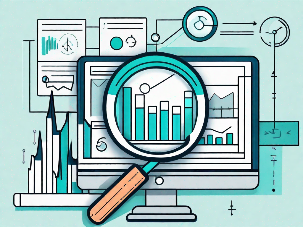 A magnifying glass focusing on a flowchart or a dashboard that symbolizes a referral program