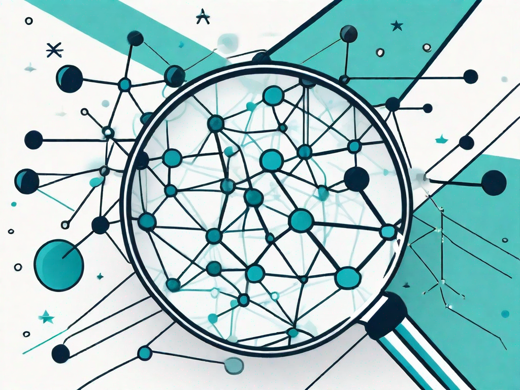 A magnifying glass focusing on a group of interconnected nodes