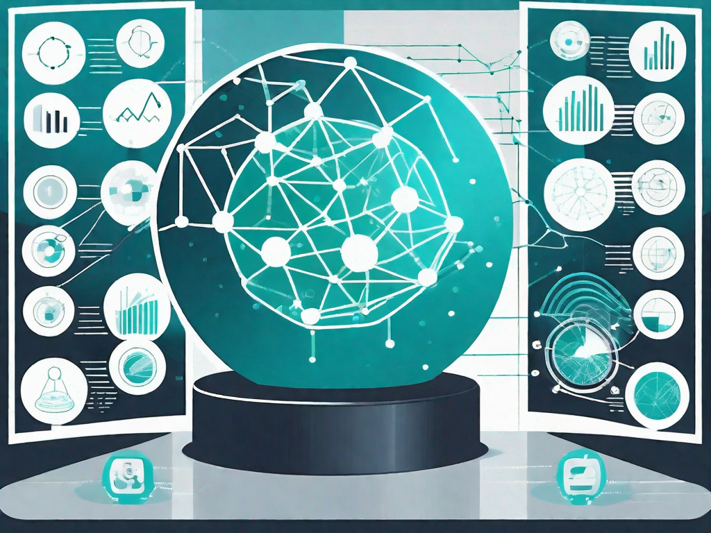 A futuristic crystal ball showcasing various graphs and data