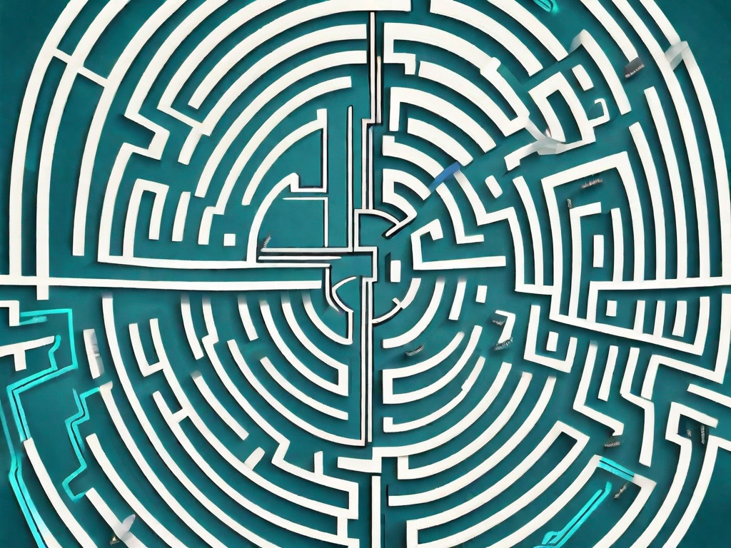 A maze with various paths leading to a central point