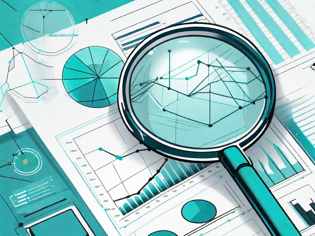 A survey form next to a magnifying glass focusing on a chart with positive trend lines