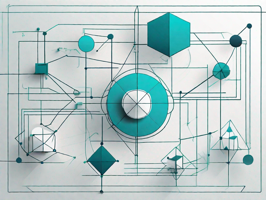 A networking event setup with different sections represented by various interconnected geometric shapes