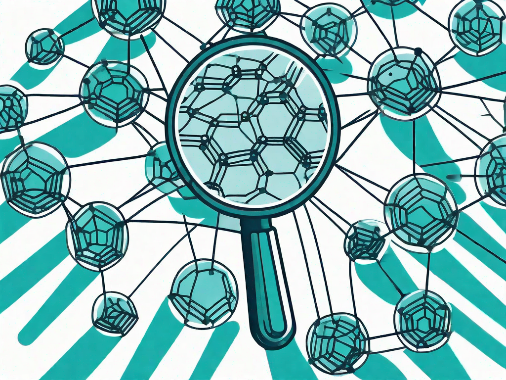 A magnifying glass hovering over a network of interconnected nodes