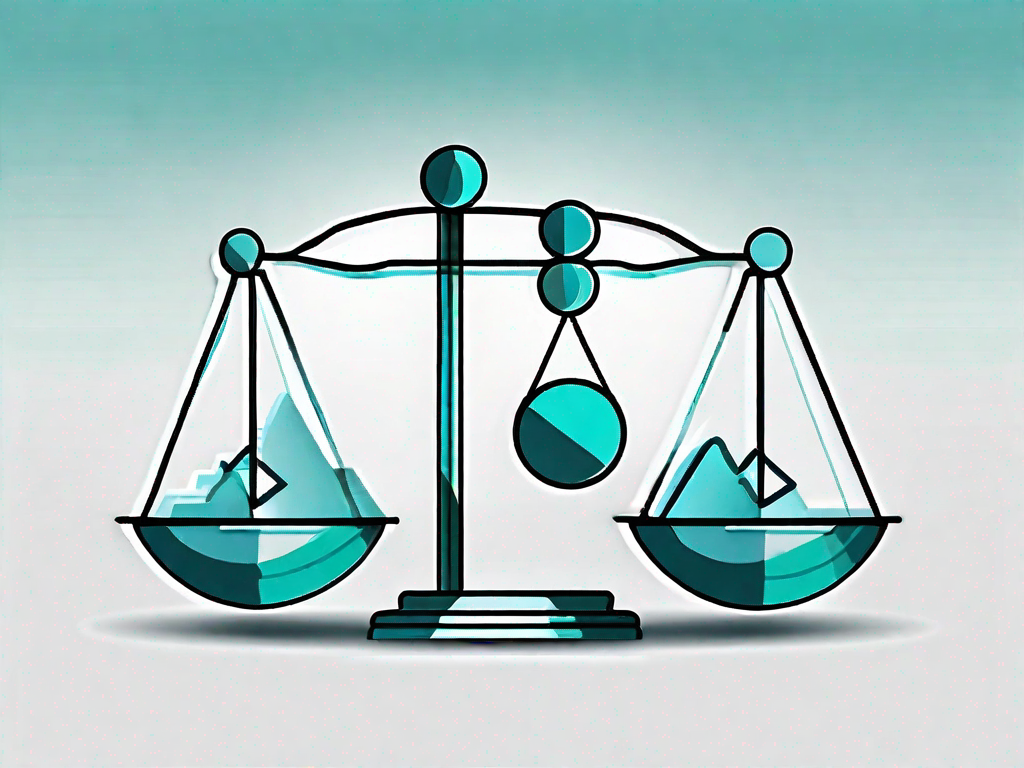 Two symbolic partnership icons (like puzzle pieces or intertwined rings) with a balance scale in the middle