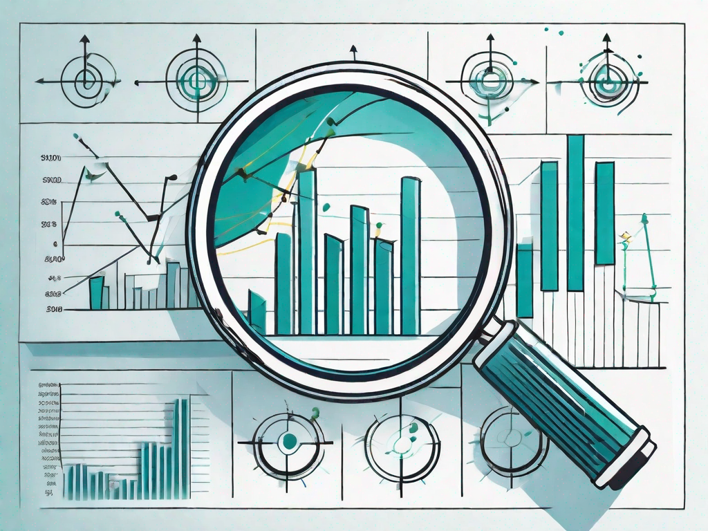 A magnifying glass hovering over a four-sectioned chart