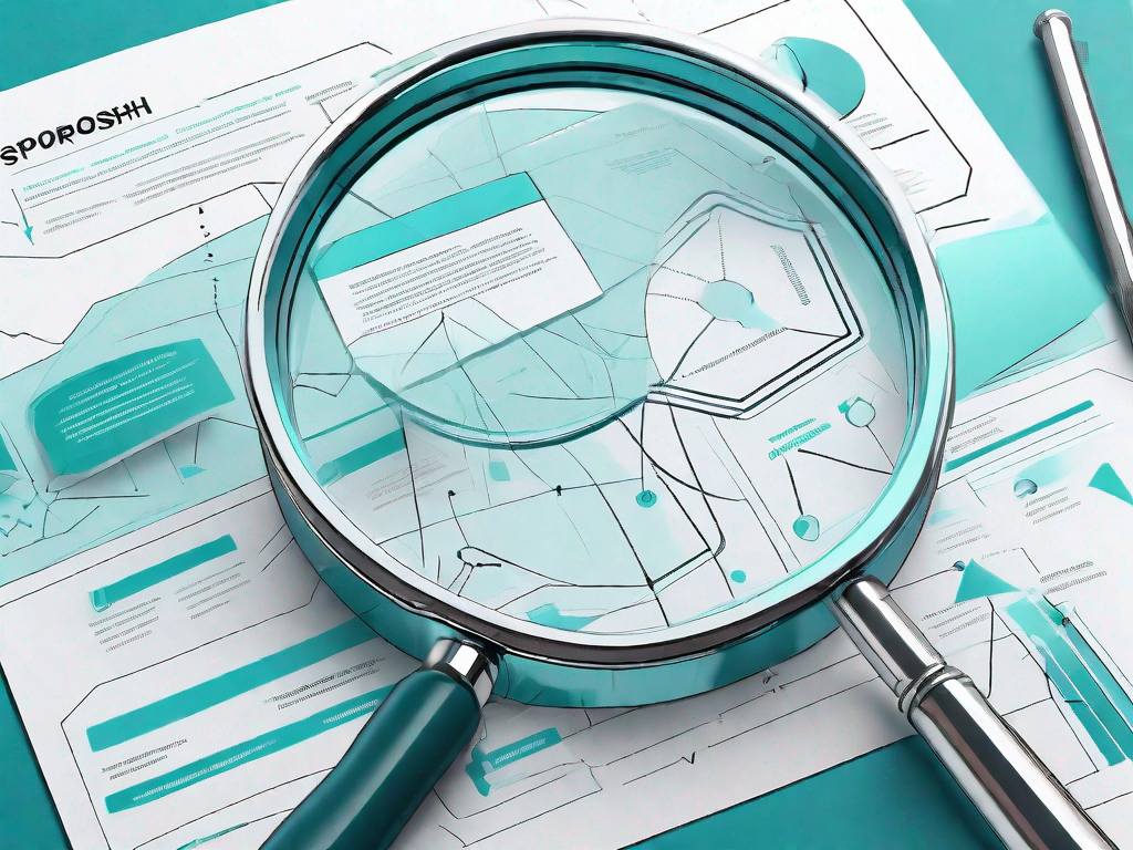 A magnifying glass hovering over a 3d model of a sponsorship deal flowchart