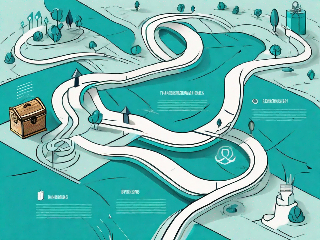 A winding road map entwined with various sponsorship symbols