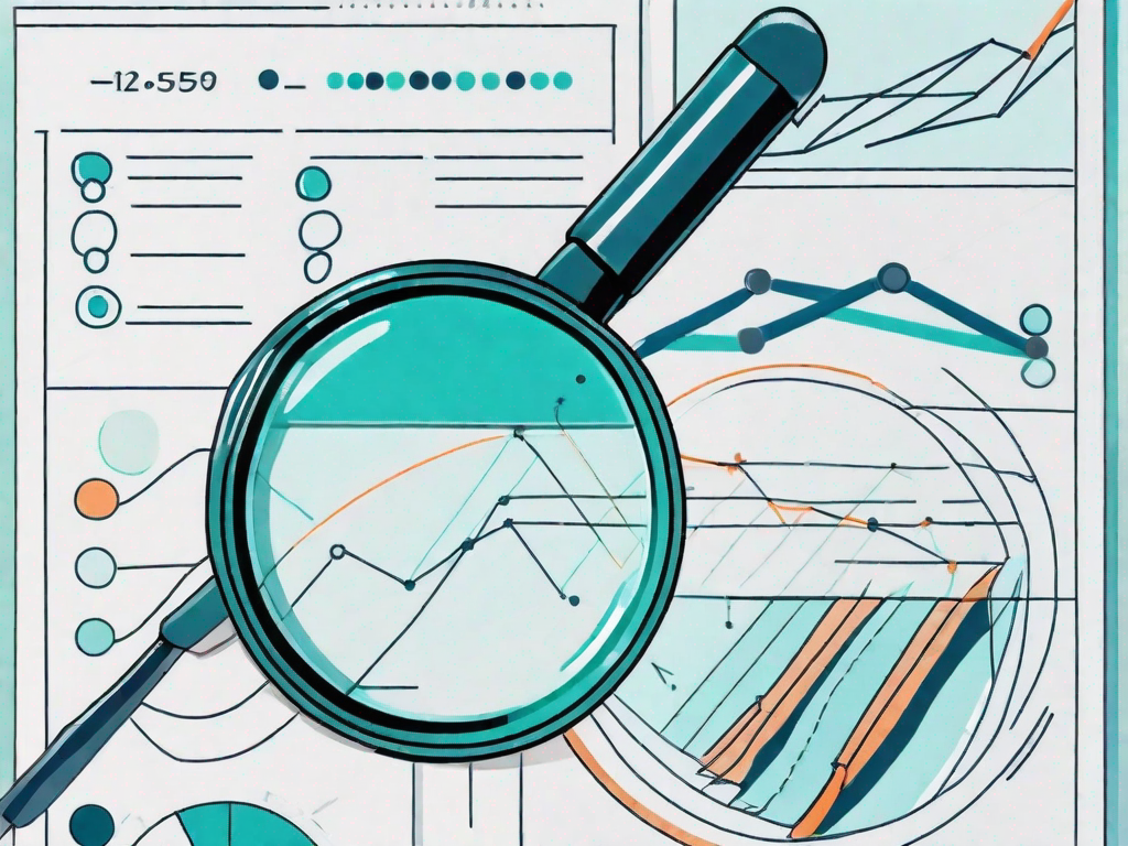 A magnifying glass focusing on a sponsorship deal document and a pie chart